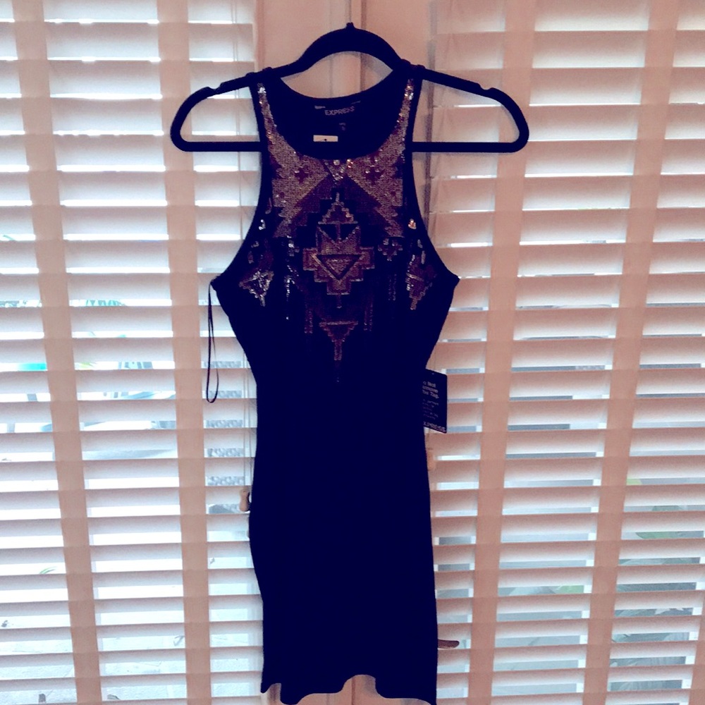 Express black sequin mini dress